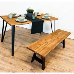 Industrial Dining Table & Bench On Steel Box Hairpin Legs - thumbnail 4