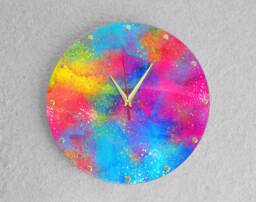 Colorful Wall Clock, Happy Holi Acrylic Unique Gift, Large Silent Non Ticking Clock