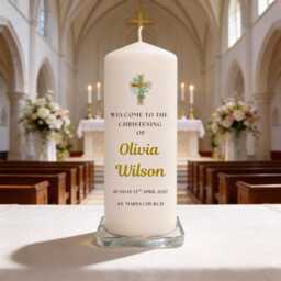 Personalised Christening Candle - Gold Cross Custom Baptism Baby Name Large Ceremony Keepsake - thumbnail 2