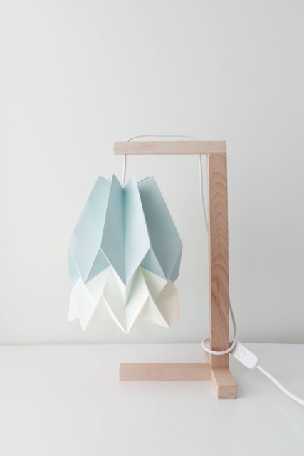 Origami Lamp - Table Lamp Mint Blue With Polar White Stripe Wooden Structure - image 1