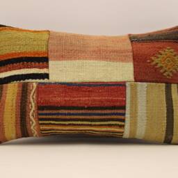 Turkish Kilim Pillow Patchwork Throw Pillow Accent Sofa Lumbar Covers 12X20 in - 30 X 50 cm 4Oef-915 - thumbnail 2