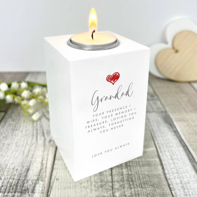 Personalised Red Heart White Tea Light Holder - Custom Wooden Candle Keepsake - image 1