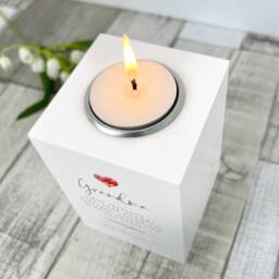 Personalised Red Heart White Tea Light Holder - Custom Wooden Candle Keepsake - thumbnail 3