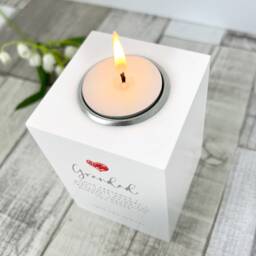 Personalised Red Heart White Tea Light Holder - Custom Wooden Candle Keepsake - thumbnail 4
