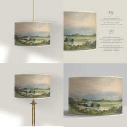 Lampshade For Table Lamp Or Suspension Lampshade - Handcrafted Painted Landscape - thumbnail 3
