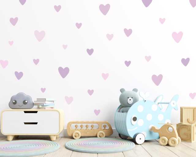 Pastel Heart Wall Stickers, Lilac Pink Nursery Decor, Girls Room Art - 90 Pack - image 1