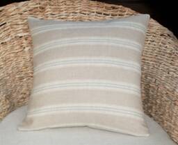 Kate Forman Duck Egg Stripe Cushion Cover - UK Designer Natural Linen Ticking 16 X - thumbnail 1