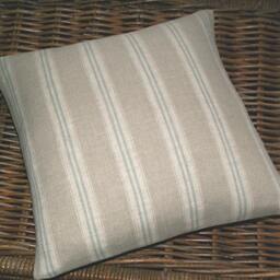 Kate Forman Duck Egg Stripe Cushion Cover - UK Designer Natural Linen Ticking 16 X - thumbnail 3