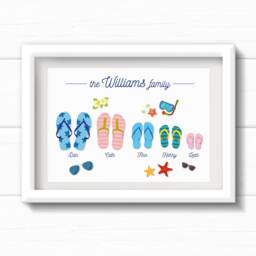 Personalised Flip Flops Family Wall Art. Birthday Gift For Mum. Print. Picture Beach Loving Family. Housewarming Present - thumbnail 1