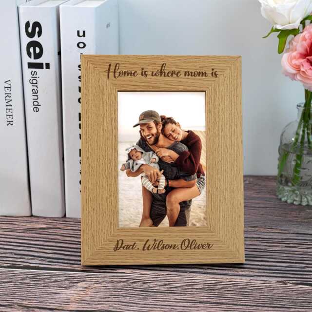Family Photo Frame Gift For Him Her, Engraved Wooden Frame, Family Picture Dad Gift, Home Decor Personalized - image 1