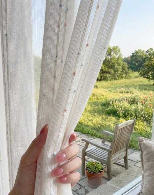 White Sheer Curtains With Colourful Speckles, Textured Tulle Drapes, Boho Window Treatment - image 1