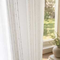 White Sheer Curtains With Colourful Speckles, Textured Tulle Drapes, Boho Window Treatment - thumbnail 4