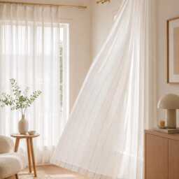 White Sheer Curtains With Colourful Speckles, Textured Tulle Drapes, Boho Window Treatment - thumbnail 3