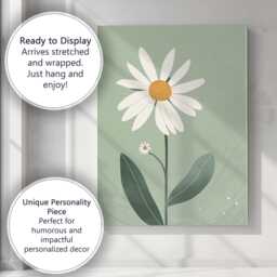 Soft Sage Daisy Botanical Illustration Contemporary Floral Art Canvas Wall Print Decor Picture Ready To Hang - thumbnail 3