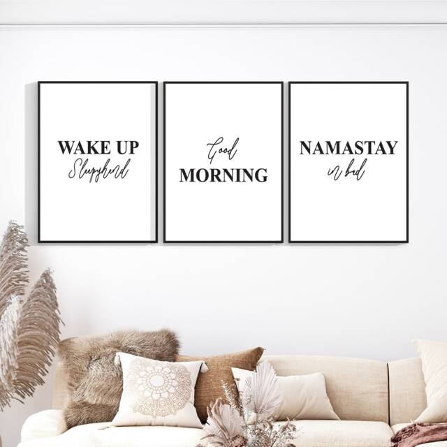 Set Of 3 Prints, Morning Print, Bedroom Wall Art, Home Decor, Print Typography, Quote Art Namaste 400 - image 1