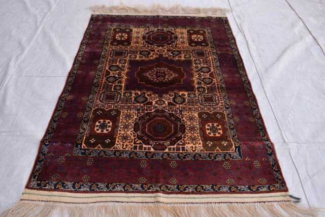 Handmade Silk Mamluk Rug Oriental Geometric Carpet - 5.1x3.2 Ft - image 1