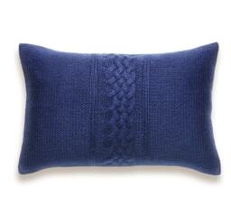 Decorative Cable Knit Pillow Cover in Dark Blue 12x18 Inch Lumbar Cushion - thumbnail 1