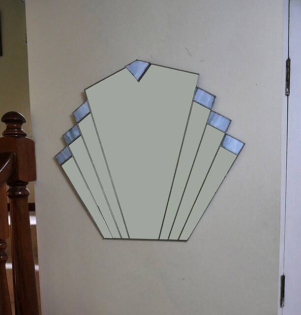 Vintage 1930's Mirror - Art Deco Duck Egg Blue Stained Glass - image 1