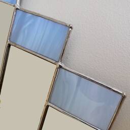 Vintage 1930's Mirror - Art Deco Duck Egg Blue Stained Glass - thumbnail 2