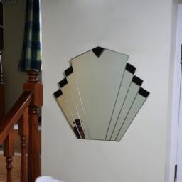 Vintage 1930's Mirror - Art Deco Duck Egg Blue Stained Glass - thumbnail 3