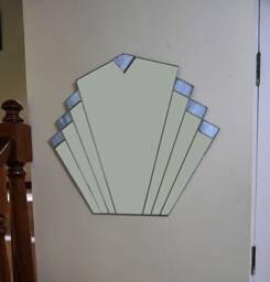 Vintage 1930's Mirror - Art Deco Duck Egg Blue Stained Glass - thumbnail 1