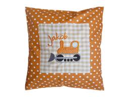 Embroidered Pillow Caterpillow + Name //Orange - Natural// 40x40 Pillowcase Gift Cuddly Cuddle Name - thumbnail 1