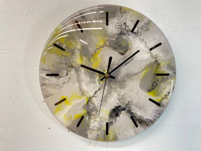 25cm Grey Yellow Black & White Abstract Modern Resin Wall Clock, Unusual Decor, Unique Clocks - image 1