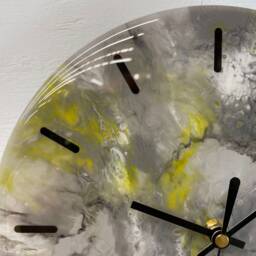 25cm Grey Yellow Black & White Abstract Modern Resin Wall Clock, Unusual Decor, Unique Clocks - thumbnail 3