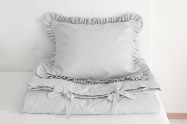 Light Grey Cotton Bedding Set - Ruffle Pillowcase, Kids Toddler Size Duvet Cover - image 1