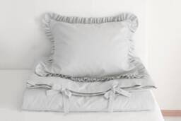Light Grey Cotton Bedding Set - Ruffle Pillowcase, Kids Toddler Size Duvet Cover - thumbnail 1