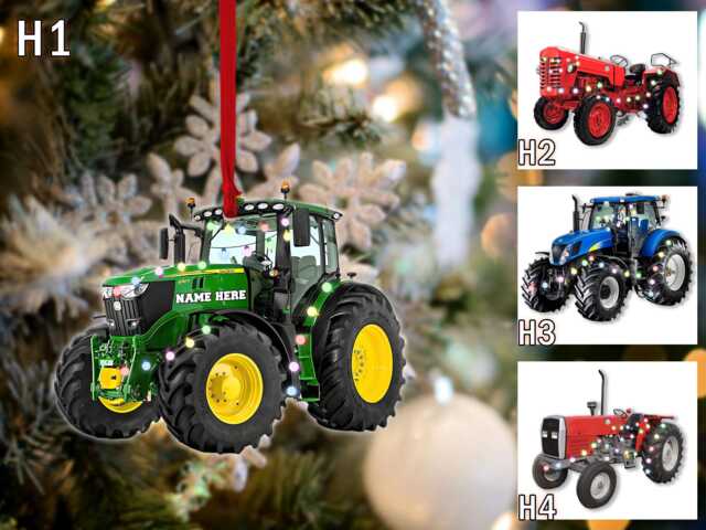 Personalized Green Tractor Ornament 2024, With Christmas Light Tree Hanger, 2D Ornament, Gifts For Farmer - image 1