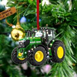 Personalized Green Tractor Ornament 2024, With Christmas Light Tree Hanger, 2D Ornament, Gifts For Farmer - thumbnail 2