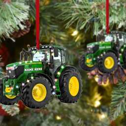 Personalized Green Tractor Ornament 2024, With Christmas Light Tree Hanger, 2D Ornament, Gifts For Farmer - thumbnail 3