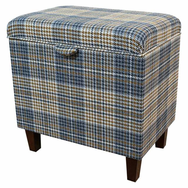 Houndstooth Tartan Handmade Tall Storage Ottoman - Footstool Blanket Box Bologna Fabric British Custom Made - image 1