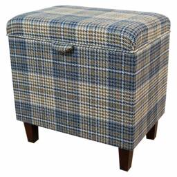 Houndstooth Tartan Handmade Tall Storage Ottoman - Footstool Blanket Box Bologna Fabric British Custom Made