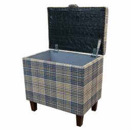 Houndstooth Tartan Handmade Tall Storage Ottoman - Footstool Blanket Box Bologna Fabric British Custom Made - thumbnail 2