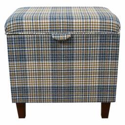 Houndstooth Tartan Handmade Tall Storage Ottoman - Footstool Blanket Box Bologna Fabric British Custom Made - thumbnail 3