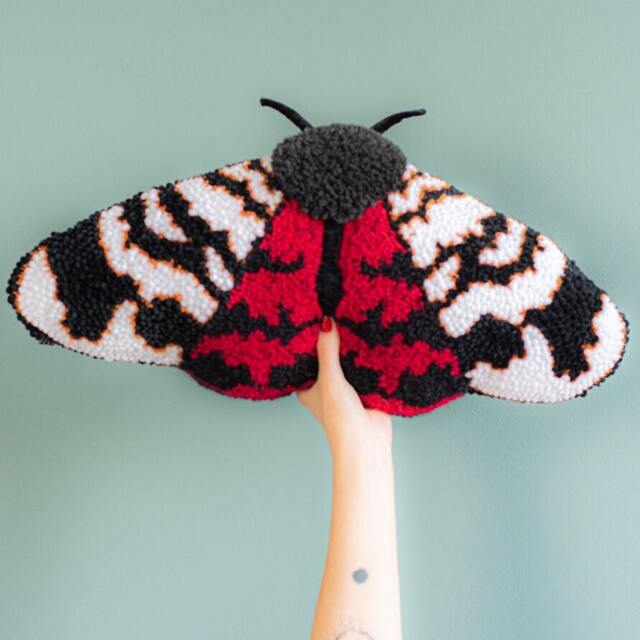 Pillow Moth Arctia Punchneedle Embroidery, Living Room Decor Pillow, Bug Inspired By Nature - image 1