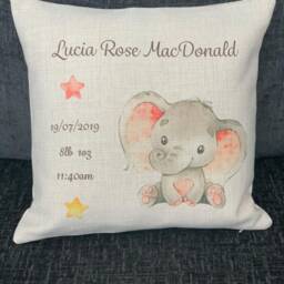 Personalised Newborn Cushion With Name & Details, Elephant Nursery Keepsake Gift - thumbnail 4