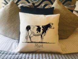 Personalised Holstein Dairy Cow Country Canvas Cushion - Customised Linen Cover With Inner Filler Farm Animal - thumbnail 1
