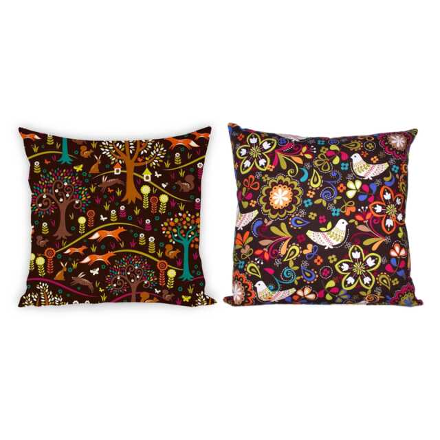 "Brown Nature Pillow Cover Floral Birds Woodland Fox Throw Cushion Fits 16""x16" - image 1