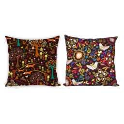 "Brown Nature Pillow Cover Floral Birds Woodland Fox Throw Cushion Fits 16""x16" - thumbnail 1