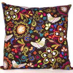 "Brown Nature Pillow Cover Floral Birds Woodland Fox Throw Cushion Fits 16""x16" - thumbnail 2
