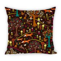 "Brown Nature Pillow Cover Floral Birds Woodland Fox Throw Cushion Fits 16""x16" - thumbnail 3