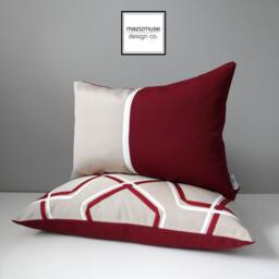 Burgundy & Antique Beige Sunbrella?? Outdoor Pillow Cover in Modern Color Block, Masculine Cherry Wine Cushions For Pool & Patio, Mazizmuse - thumbnail 3