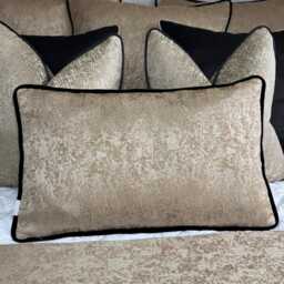 "Brass Gold Pillow Cover, Cushion Cover, Luxury Black Velvet Piping, Decorative Rectangle Bolster 12"" X 20" - thumbnail 3