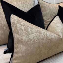 Brass Gold Textured Pillow Cover, Black Velvet Piping, Rectangle Bolster Square Cushion Bespoke All Sizes/Diana - thumbnail 3