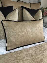 "Brass Gold Pillow Cover, Cushion Cover, Luxury Black Velvet Piping, Decorative Rectangle Bolster 12"" X 20" - thumbnail 1
