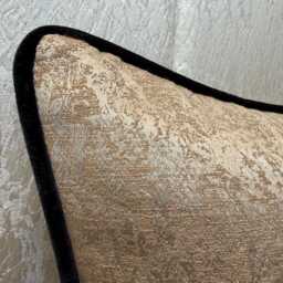 Brass Gold Textured Pillow Cover, Black Velvet Piping, Rectangle Bolster Square Cushion Bespoke All Sizes/Diana - thumbnail 2