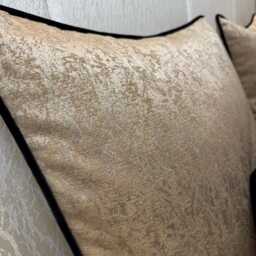 Brass Gold Textured Pillow Cover, Black Velvet Piping, Rectangle Bolster Square Cushion Bespoke All Sizes/Diana - thumbnail 4